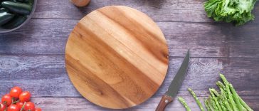 Wood cutting board in kitchen