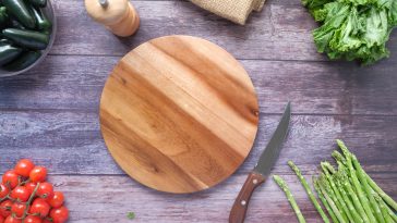 Wood cutting board in kitchen